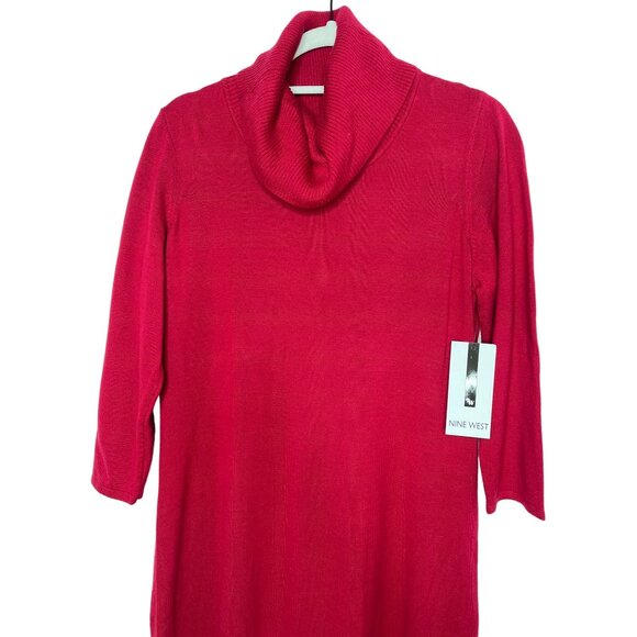 Nine West Red Turtleneck Sweater Dress | Size L | Long Sleeve Knit Midi NWT - Picture 3 of 11